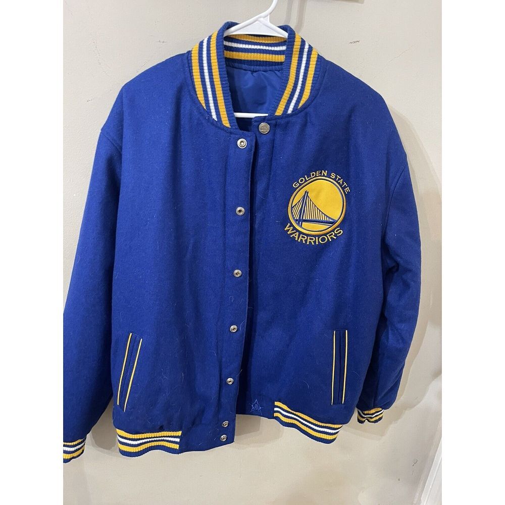 JH Reversible Golden State Warriors Letterman Jacket Blue And Yellow Size large